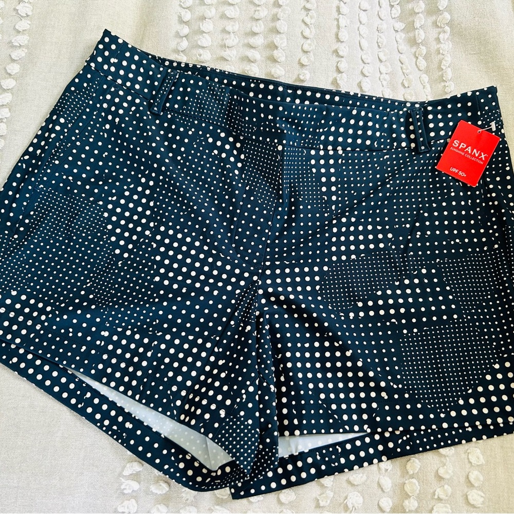 SPANX Sunshine Short 4” Dot Patchwork/Midnight Navy color XL